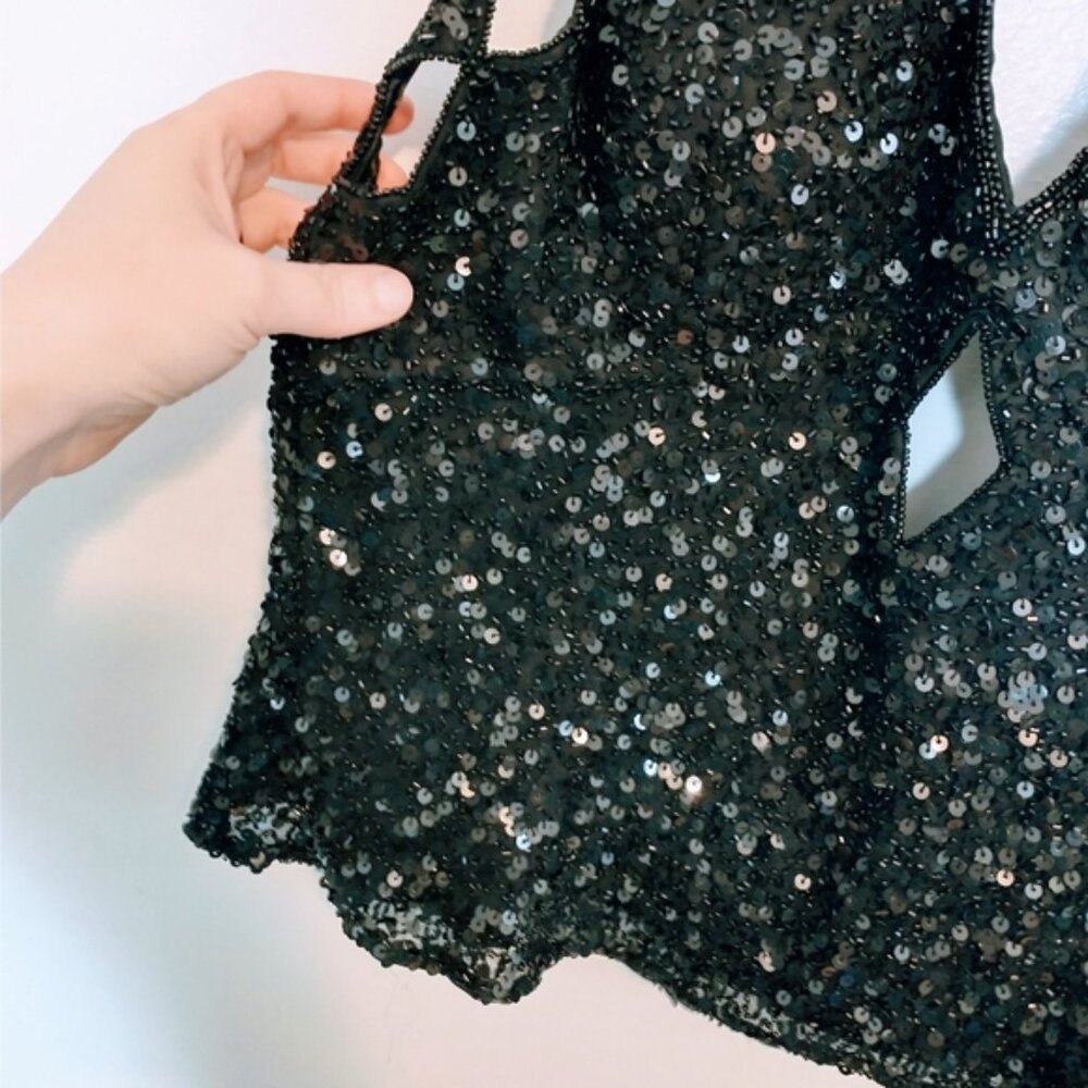 Scala Vintage Sequin Black Top With Halter Strap … - image 5
